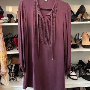 Diane Von Furstenberg Purple Pleated Tie Front Dress